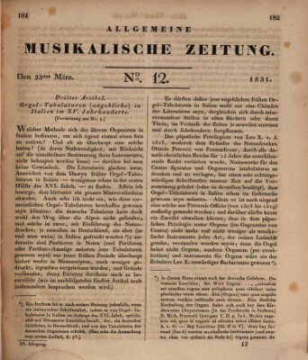 Allgemeine musikalische Zeitung Mittwoch 23. März 1831