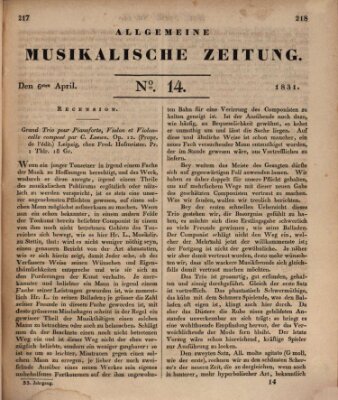 Allgemeine musikalische Zeitung Mittwoch 6. April 1831