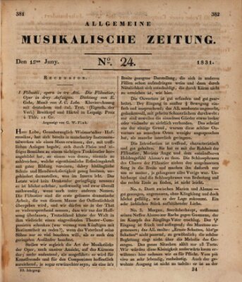 Allgemeine musikalische Zeitung Mittwoch 15. Juni 1831