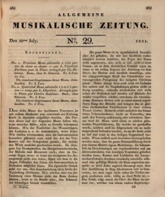 Allgemeine musikalische Zeitung Mittwoch 20. Juli 1831