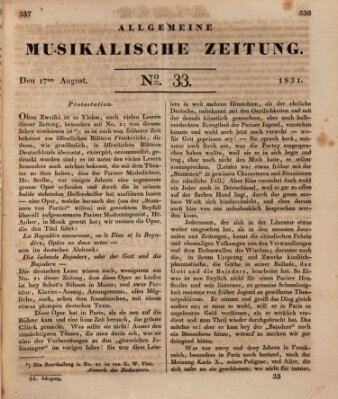 Allgemeine musikalische Zeitung Mittwoch 17. August 1831