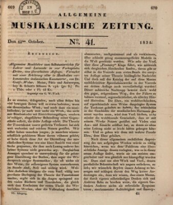 Allgemeine musikalische Zeitung Mittwoch 12. Oktober 1831