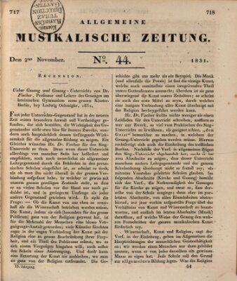 Allgemeine musikalische Zeitung Mittwoch 2. November 1831