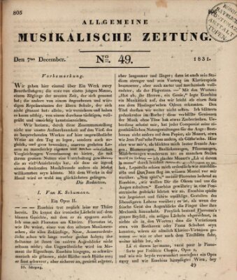 Allgemeine musikalische Zeitung Mittwoch 7. Dezember 1831