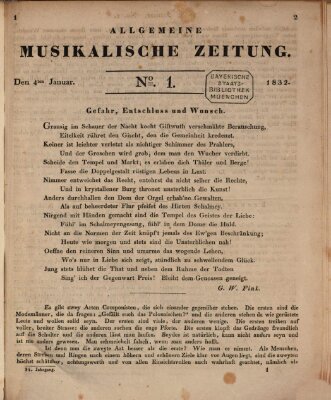 Allgemeine musikalische Zeitung Mittwoch 4. Januar 1832