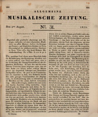 Allgemeine musikalische Zeitung Mittwoch 1. August 1832