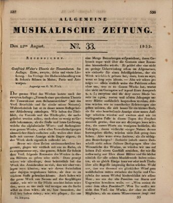 Allgemeine musikalische Zeitung Mittwoch 15. August 1832