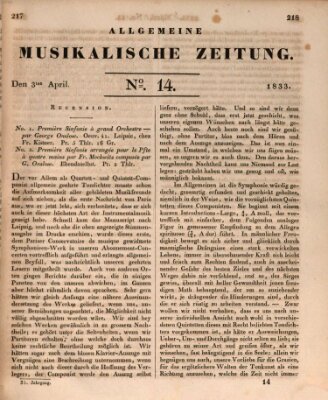 Allgemeine musikalische Zeitung Mittwoch 3. April 1833