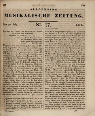 Allgemeine musikalische Zeitung Mittwoch 3. Juli 1833