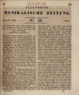 Allgemeine musikalische Zeitung Mittwoch 10. Juli 1833