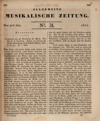 Allgemeine musikalische Zeitung Mittwoch 31. Juli 1833