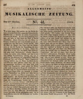 Allgemeine musikalische Zeitung Mittwoch 9. Oktober 1833