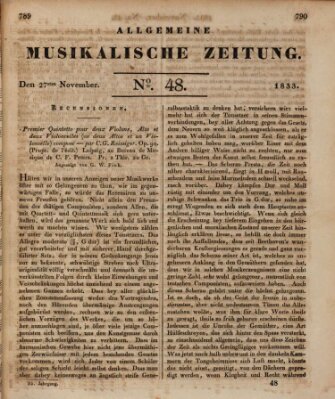 Allgemeine musikalische Zeitung Mittwoch 27. November 1833