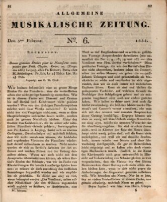 Allgemeine musikalische Zeitung Mittwoch 5. Februar 1834