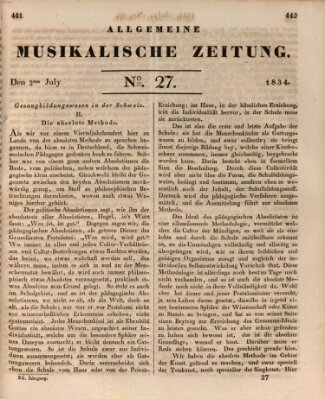 Allgemeine musikalische Zeitung Mittwoch 2. Juli 1834