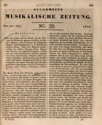 Allgemeine musikalische Zeitung Mittwoch 16. Juli 1834