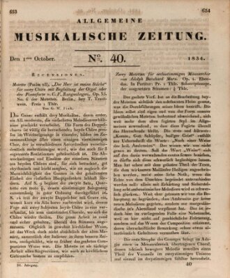 Allgemeine musikalische Zeitung Mittwoch 1. Oktober 1834