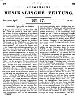 Allgemeine musikalische Zeitung Mittwoch 29. April 1835