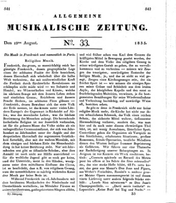 Allgemeine musikalische Zeitung Mittwoch 19. August 1835