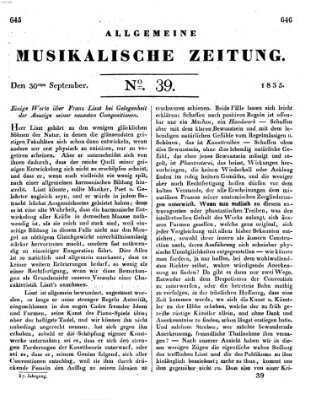Allgemeine musikalische Zeitung Mittwoch 30. September 1835