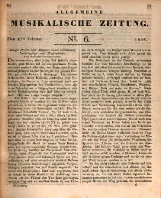 Allgemeine musikalische Zeitung Mittwoch 10. Februar 1836