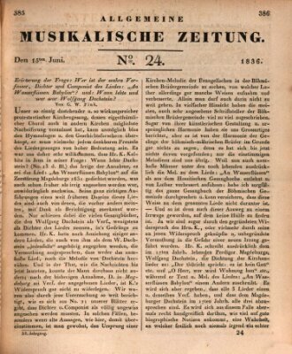 Allgemeine musikalische Zeitung Mittwoch 15. Juni 1836