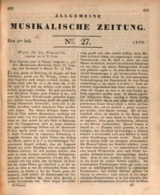 Allgemeine musikalische Zeitung Mittwoch 6. Juli 1836