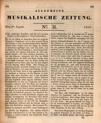 Allgemeine musikalische Zeitung Mittwoch 3. August 1836