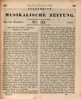 Allgemeine musikalische Zeitung Mittwoch 14. Dezember 1836