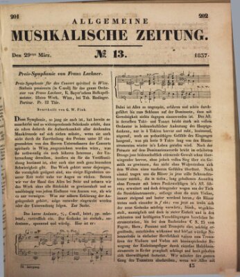 Allgemeine musikalische Zeitung Mittwoch 29. März 1837