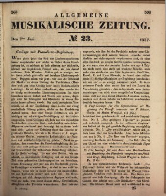 Allgemeine musikalische Zeitung Mittwoch 7. Juni 1837