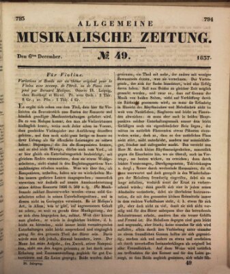 Allgemeine musikalische Zeitung Mittwoch 6. Dezember 1837