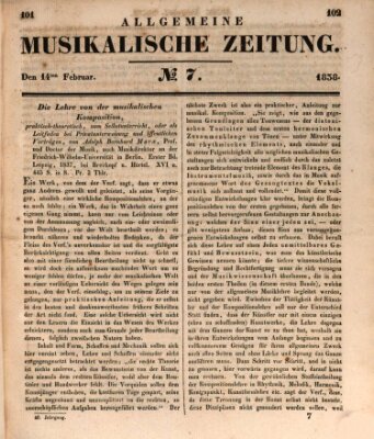 Allgemeine musikalische Zeitung Mittwoch 14. Februar 1838