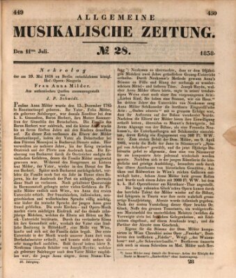 Allgemeine musikalische Zeitung Mittwoch 11. Juli 1838