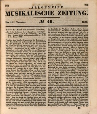 Allgemeine musikalische Zeitung Mittwoch 14. November 1838