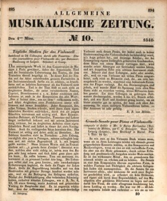 Allgemeine musikalische Zeitung Mittwoch 4. März 1840