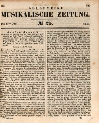 Allgemeine musikalische Zeitung Mittwoch 17. Juni 1840