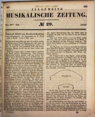 Allgemeine musikalische Zeitung Mittwoch 15. Juli 1840