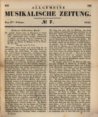 Allgemeine musikalische Zeitung Mittwoch 17. Februar 1841