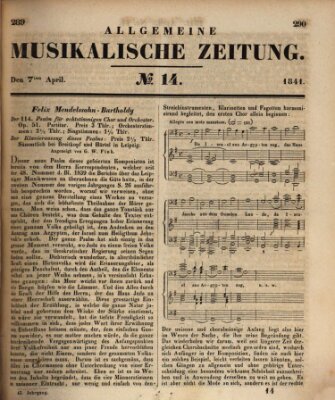 Allgemeine musikalische Zeitung Wednesday 7. April 1841