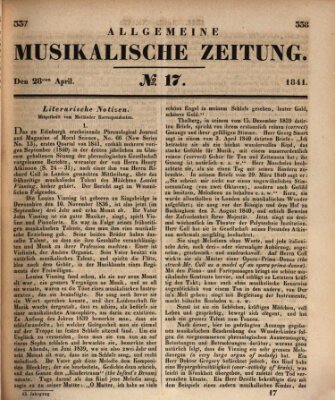 Allgemeine musikalische Zeitung Mittwoch 28. April 1841