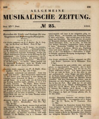 Allgemeine musikalische Zeitung Mittwoch 23. Juni 1841