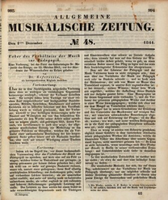 Allgemeine musikalische Zeitung Mittwoch 1. Dezember 1841