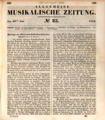 Allgemeine musikalische Zeitung Mittwoch 22. Juni 1842