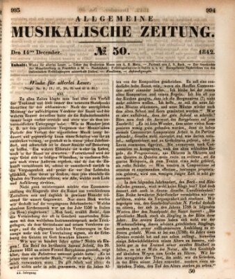 Allgemeine musikalische Zeitung Mittwoch 14. Dezember 1842