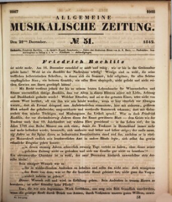 Allgemeine musikalische Zeitung Mittwoch 21. Dezember 1842