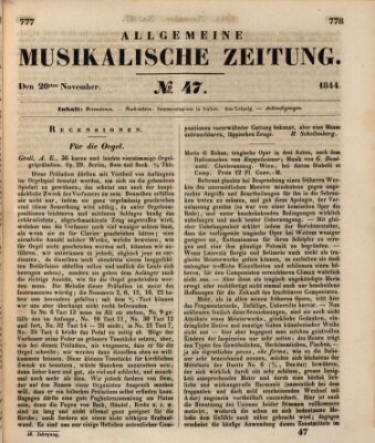 Allgemeine musikalische Zeitung Mittwoch 20. November 1844