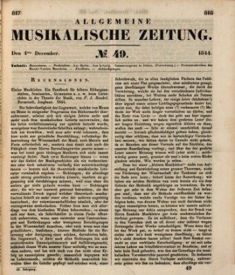 Allgemeine musikalische Zeitung Mittwoch 4. Dezember 1844