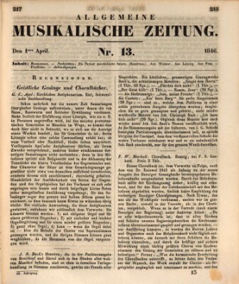 Allgemeine musikalische Zeitung Mittwoch 1. April 1846