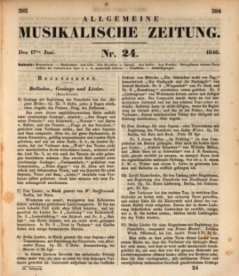 Allgemeine musikalische Zeitung Mittwoch 17. Juni 1846